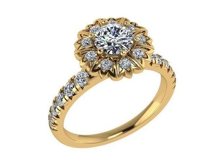 ring221 gold engagement ring diamonds flower halo diamond unique feminine brilliant jewelry rose white rings 3d print model - Mito3D