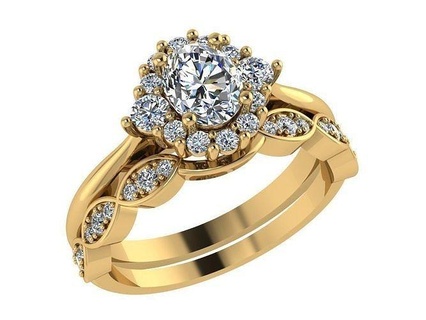 ring254 ovale diamant engagement bague ensemble or Halo bande lumineuse fiançailles mariage brillant unique intemporel bijoux anneaux 3d print model - Mito3D