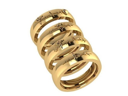 ring273 caduceosímboloanillo medicamento símbolo conjunto bandas moderno anillo oro latido corazón regalo perfecto Rosa blanco joyería joya anillos 3d print model - Mito3D