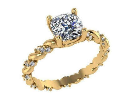 ring281 Kissen geschliffener Diamant Ring Brillantring verdrehter Schaft Gold Rose Weiß druckbar Schmuck Ringe 3d print model - Mito3D