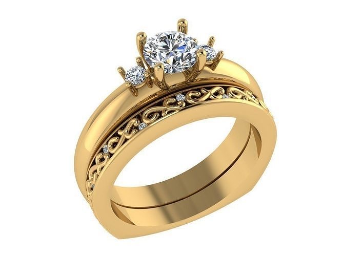 ring337 diamante squillare Fidanzamento fede nuziale nozze bandandringpair gioielleria moda stampabile anelli 3D print model - Mito3D