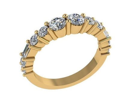 ring347 bague baguette Couper diamants or moitié éternité bande mariage Alliance engagement bijoux imprimable engagem mode sterling anneaux 3d print model - Mito3D