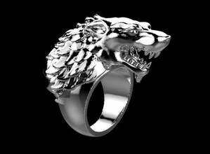 anillo juego of tronos joya joyería moda hombre rígido plata verano lobo cabeza anillos 3d print model - Mito3D