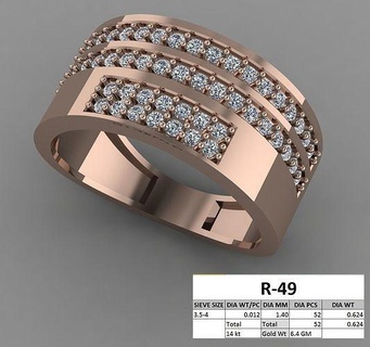 bague 49 engagement mariage diamant imprimable platine bijoux or brillant précieux gemme luxe sterling messieurs jeune marié unisexe anneaux 3d print model - Mito3D