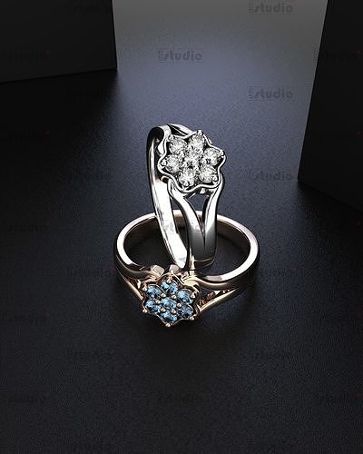 anel 5 pedra rinoceronte jóias joalheria flor Dividido diamante ouro moda argolas 3D print model - Mito3D