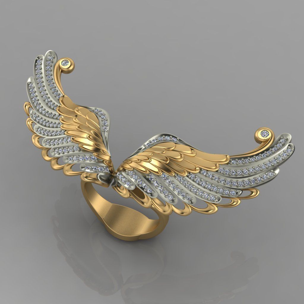0011 yüzük takı gem elmas altın moda yazdırılabilir kanatlar 3D print model - Mito3D