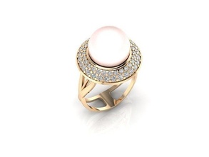 ring 001 gold pearl jewelry rings 3dprint printable jewellery fashion luxury love engagement wedding jewel diamond printfile 3d print model - Mito3D