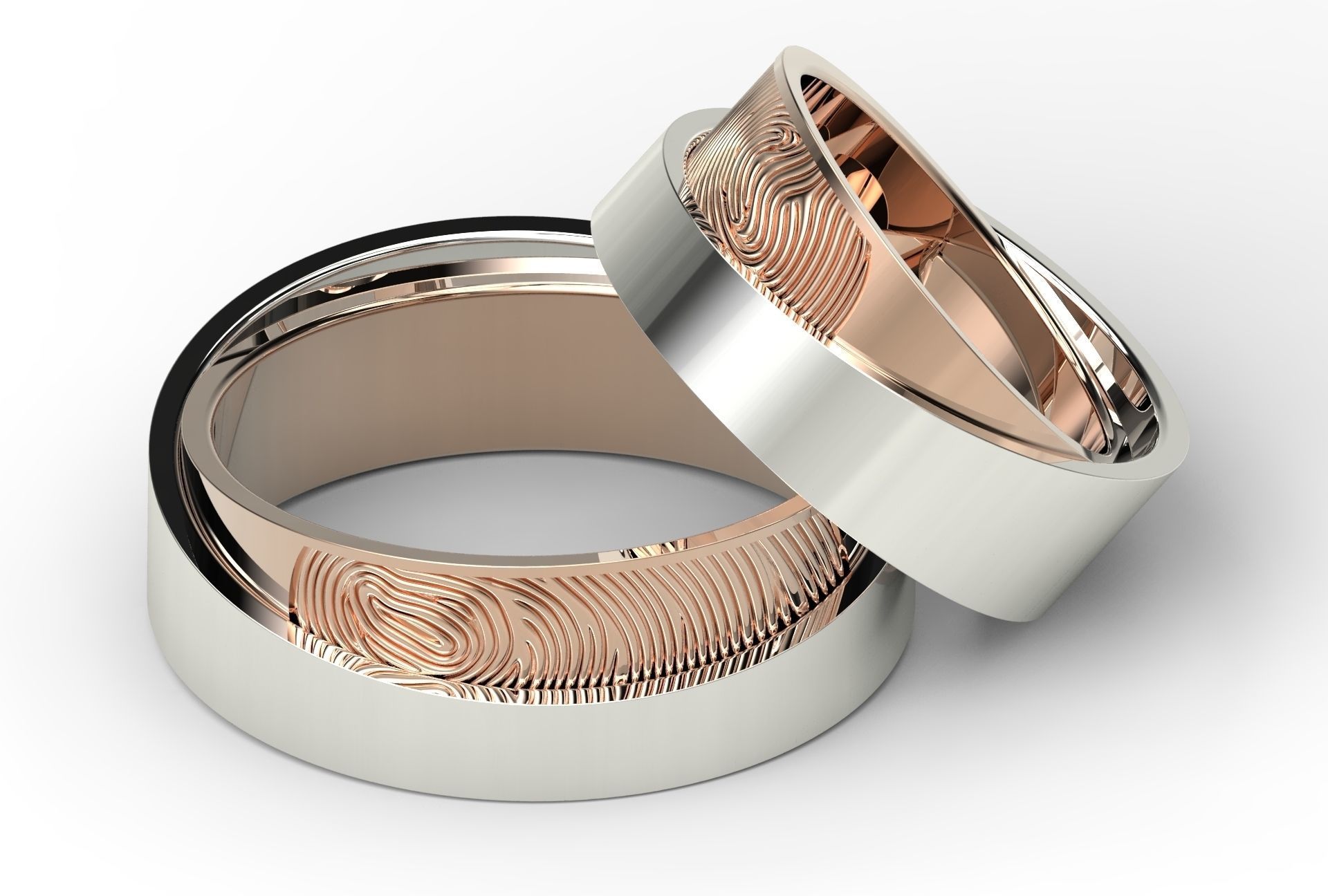 anello 0107 gioielli stampabile disco di platino prototipazione impronte digitali argento matrimonio ingaggio oro doppio anelli 3D print model - Mito3D