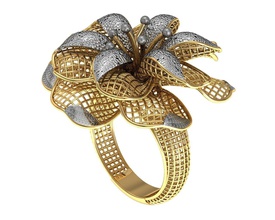 ring 1 flower in gold diamonds resin directcast cast rzrady jewelry rings 3d print model - Mito3D