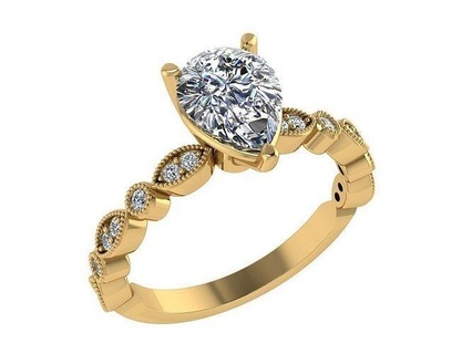 anel 152 pera diamante noivado Casamento brilhante ouro platina solitário joalheria esterlina rosa branco argolas 3d print model - Mito3D