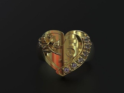ring 15 years - anillo de anios gold jewelry silver printable gem fashion diamond female rings 3d print model - Mito3D