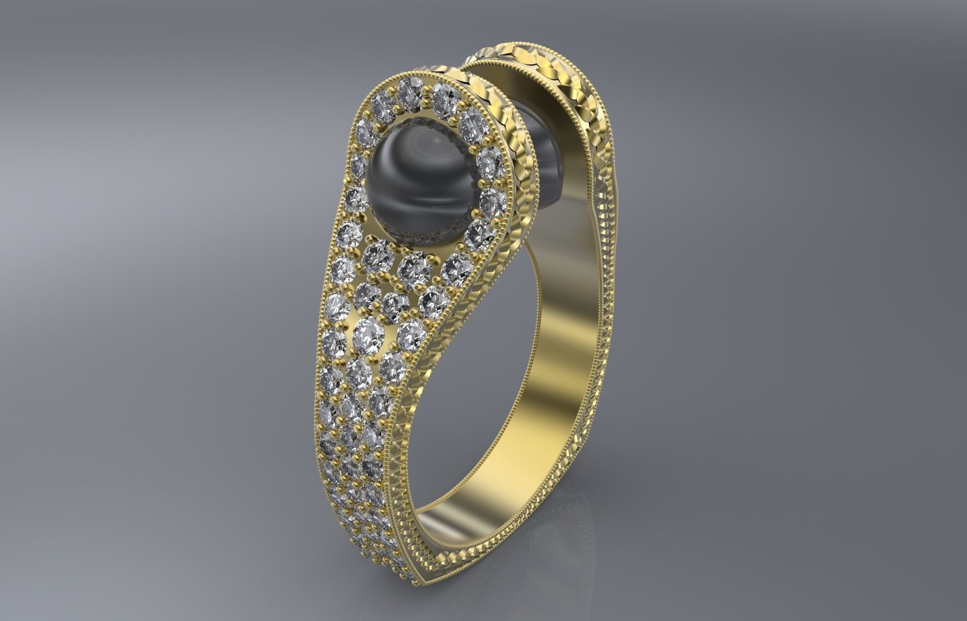 anel 2 da pérola jóias ouro de prata onyx jóia gsm gem pearloyster anéis 3D print model - Mito3D