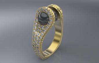 anillo 2 de la perla joyería pearl oro plata onyx joya gsm gem pearloyster los anillos 3d print model - Mito3D