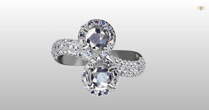 ring 2 stone jewelry diamond matrix rings 3d print model - Mito3D