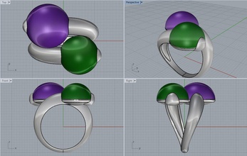 ring 2 stones jewelry stone two silver gold printable rings 3d print model - Mito3D