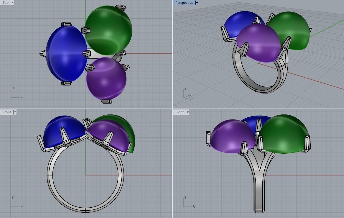 anel de 3 pedras jóias pedra printable anéis 3D print model - Mito3D