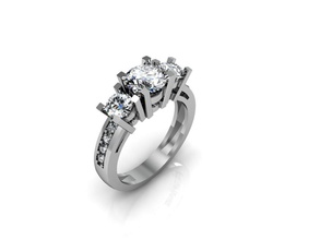 anello di 3 pietre gioielli fidanzamento diamante argento le signore gioiello disco platino moda carattere umana abbigliamento diamanti anelli 3d print model - Mito3D