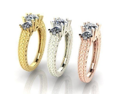 anillo 3 piedras mujer joyería joya impresión 3dprinted imprimible anillos diseño dorado Moda oro prototipos 3d print model - Mito3D