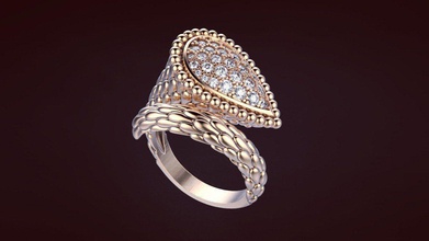 anillo 53 boucheron serpiente colección textura pera patrón plata oro joya diamante imprimible brillante joyería libra esterlina diamante canalla anillos 3d print model - Mito3D