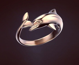 anillo 57 delfín descanso mar plata oceano franja joyería joya anillos 3d print model - Mito3D