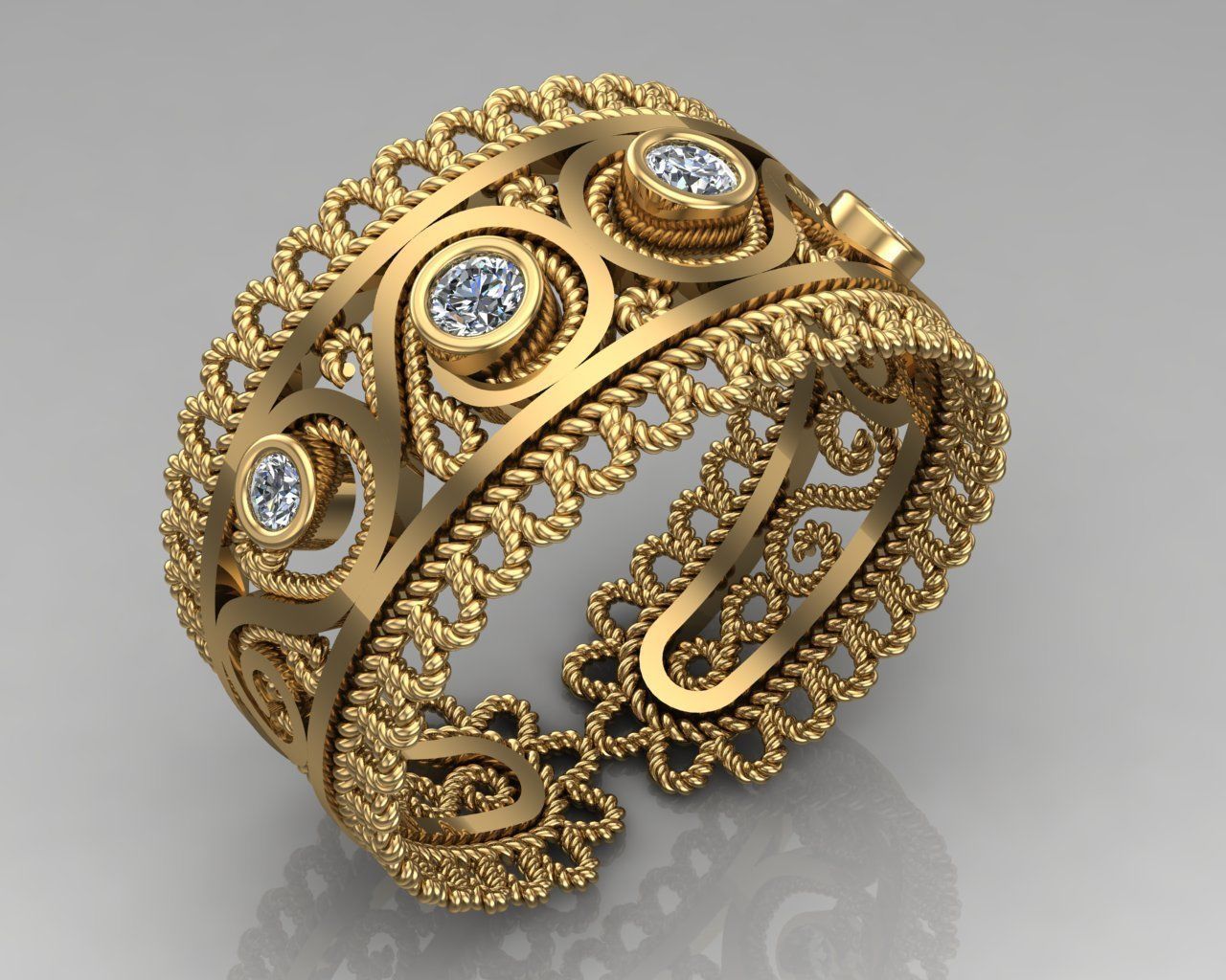 anel de 9 jóias ouro da forma printable filigrana prata anéis 3D print model - Mito3D