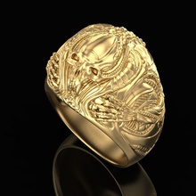 ring alien guest jewelry gold sterling silver jewel jewellery extraterrestrial fantasy necromech skull skeleton mechanism cyborg rings 3d print model - Mito3D