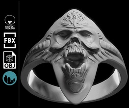 anillo escultura cabeza arte víspera santos estatua máscara cráneo impresión 3d modelo cara imprimible metal plata ilustración animal esqueleto cuerpo joyería joya anillos 3d print model - Mito3D
