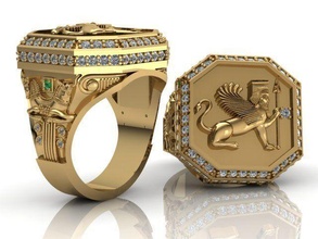 anillo antiguo oro joyería joya plata imprimible libra esterlina shayeste diseño impresión diamante león caballo histórico apadana perspolis hombre canalla zbrush 3d print model - Mito3D