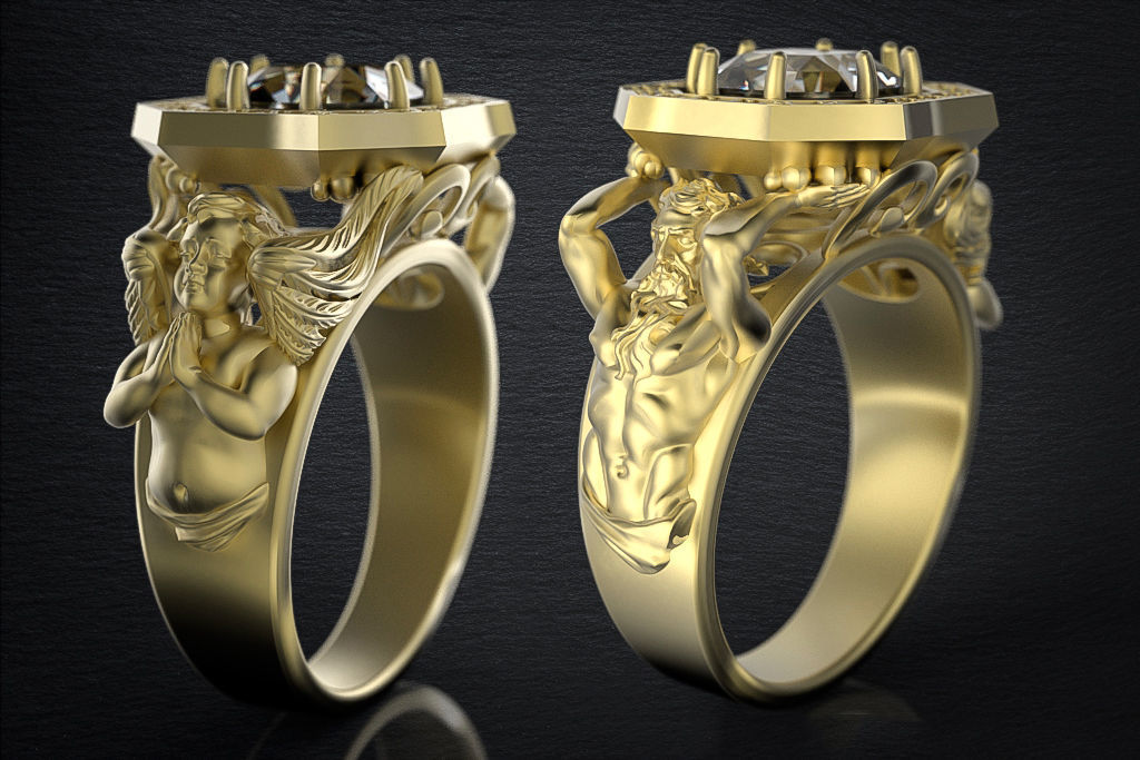 ring angel saint gold jewelry rings wedding a bracelet pendant earrings men silver platinum 3D print model - Mito3D