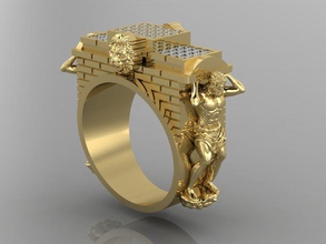 anillo atlas joyería joya oro plata diamante brillante estatua escultura zbrush figura griego humano león moda esculpir belleza anillos 3d print model - Mito3D