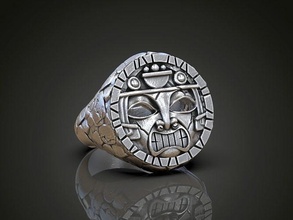anillo azteca maya máscara tótem mesoamerica plata joyería joya imprimible libra esterlina anillos 3d print model - Mito3D