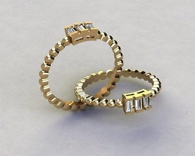 ring baguetta 53 rings jewelry silver printable jewel wedding jewellery diamond gold platinum engagem engagement cad 3d print model - Mito3D