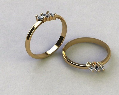 Ring Baguette 54 Ringe Baget Schmuck Silber Diamant Engagement Mode druckbar Gold Hochzeit Juwel 3d print model - Mito3D