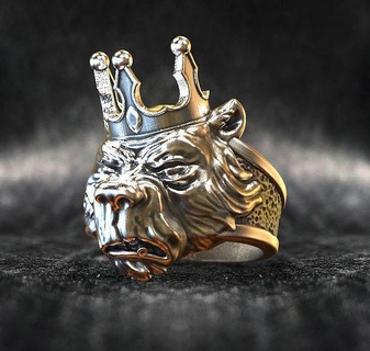 anel Urso valentão coroa argolas joalheria joalheiro imprimível ursos cabeça cabeças prata rei reis 3d print model - Mito3D