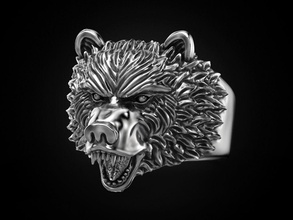 anello testa di un orso gioielli stampa 3dprinted stampabile anelli il design gioiello d'oro printabl la oro prototipazione argento biker l'annerimento texture 3d print model - Mito3D
