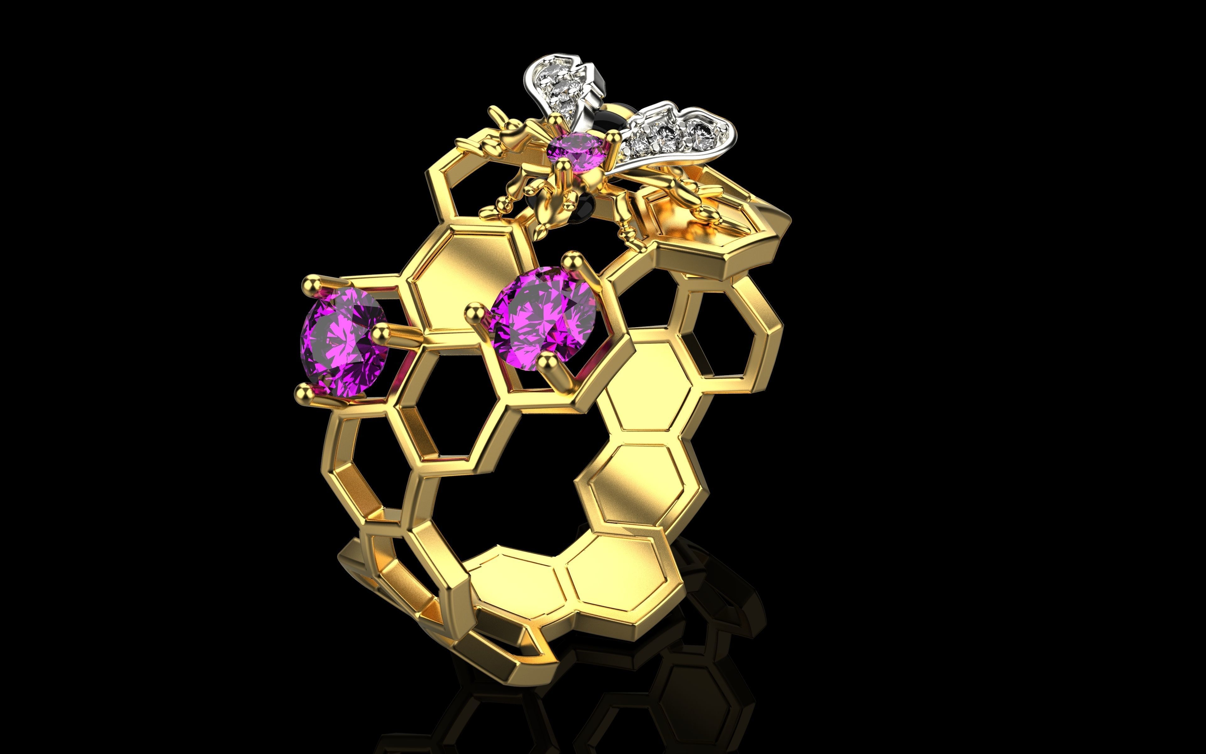 squillare ape 4793 gioielleria oro argento diamante nozze gioiello stampabile Fidanzamento sterlina invertebrato vespa gemma bianca anelli 3D print model - Mito3D