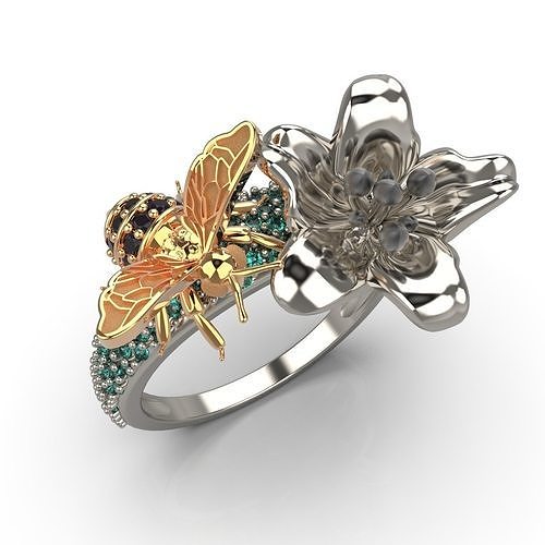 ring bee flower honey jewelry honeybee 3dmodel jewellery gold gem platinum rings 3D print model - Mito3D