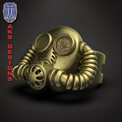 ring biker schmuck gas maske respirator v1 juwel fahrer punk schädel tauchen helm schützend ausrüstung rüstung schutz atemwege nuklear bio gefahr reaktion allergisch ringe 3d print model - Mito3D