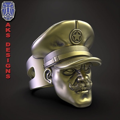 ring biker herren schmuck armee kapitän v152 juwel fahrer punk bewaffnet schlacht kommando kämpfer pilot marine söldner kopf körper organisch ringe 3d print model - Mito3D