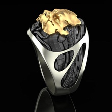 ring biomechanical head jewelry gold silver jewel jewellery fashion sterling biomechanica mechanica rings 3d print model - Mito3D