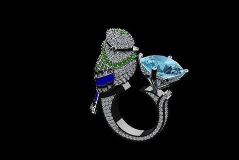 bague oiseau impression Plastique bijoux mai diamant imprimable argent or anneaux 3d print model - Mito3D