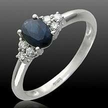 anello ovale blu zaffiro e diamanti gioielli oro bianco stampabile anelli 3d print model - Mito3D