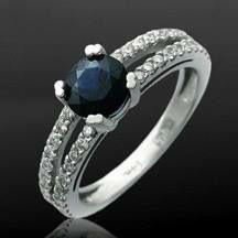 anello tondo blu zaffiro e diamanti gioielli i oro stampabile anelli 3d print model - Mito3D