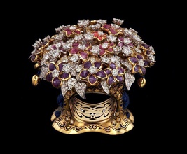 bague bouquet of fleurs argent flore conifère or 3d modèles diamant exclusif imprimante bijoux émail engagement mariage saphir anneaux 3d print model - Mito3D