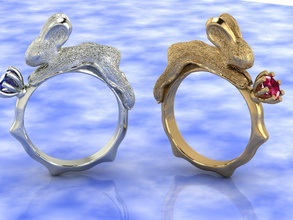 ring bunny jewelry luxury love romance illustration diamond gold silver printable rings 3d print model - Mito3D