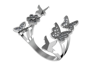 anello farfalle set gioielli acquistare 3d modello cad diamante moda gemma oro disco di platino jewelryprint jewelrywax preziosi printversion argento matrimonio farfalla falange anelli 3d print model - Mito3D