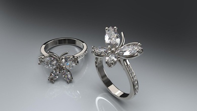 ring butterfly jewelry platinum gem luxury silver gold style rings 3d print model - Mito3D