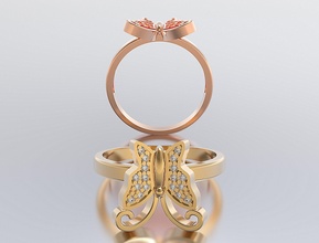 anel borboleta ouro prata skidder joalheria platina precioso luxo brilhando ilustração elegante placar imprimível gema brilhante diamante esterlina argolas 3d print model - Mito3D