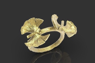 anel borboleta ginkgo jóias a arte de prata printable diamante moda anéis golg luxo riqueza jóia sterling árvore brilhando estátua 3d print model - Mito3D
