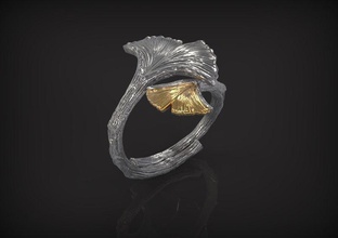 bague papillon ginkgo bijoux mode sterling argent or diamant platine imprimable femmes feuille anneaux 3d print model - Mito3D